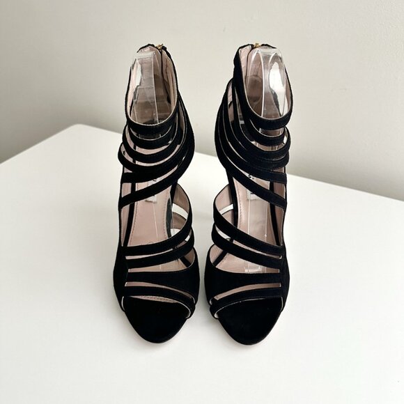NEW MIU MIU Black Suede Strappy Cutout Ankle Zip Sandals Size 38 (US 8) - Picture 2 of 10